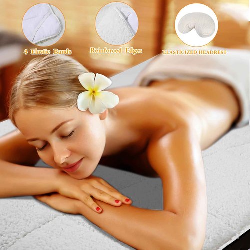 Oudain 2 Sets Quilted Fleece Massage Table Pad Set, Natural, Soft, 76 x 34 Inch Spa Massage Table Pad, Includes Pad and Face Rest Cover Professional Thick for Massage Tables Spa, Beauty Salon