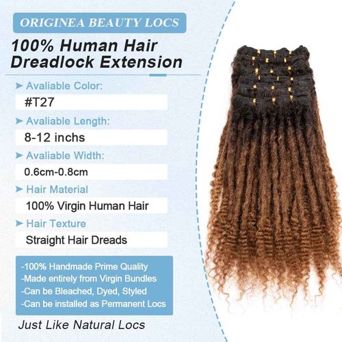 Originea 0.6cm 6-18 Inch 100% Human Hair Dreadlock Extensions Curly Ends Loc Extensions Human Hair For Women/Kids Handmade Permanent Loc Extensions Can Be Dyed Bleached Curled T27# 12 inch 30 Strands