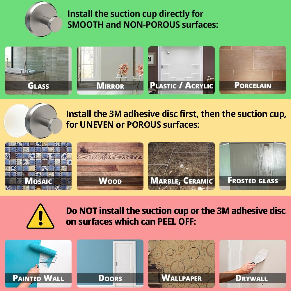 HOME SO Suction Cup Hooks for Shower, Bathroom, Kitchen, Glass Door, Mirror, Tile – Loofah, Towel, Coat, Bath Robe for Hanging up to 15 lbs – Polished Matte Chrome, Brushed Nickel (2-pack)