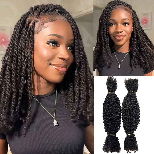 Afro Kinky Curly Springy Twist Double Drawn Bulk Human Hair Braiding Hair for Dreadlock Hair Pre-Separated Hair Extensions Natural Color 14Inch 200g