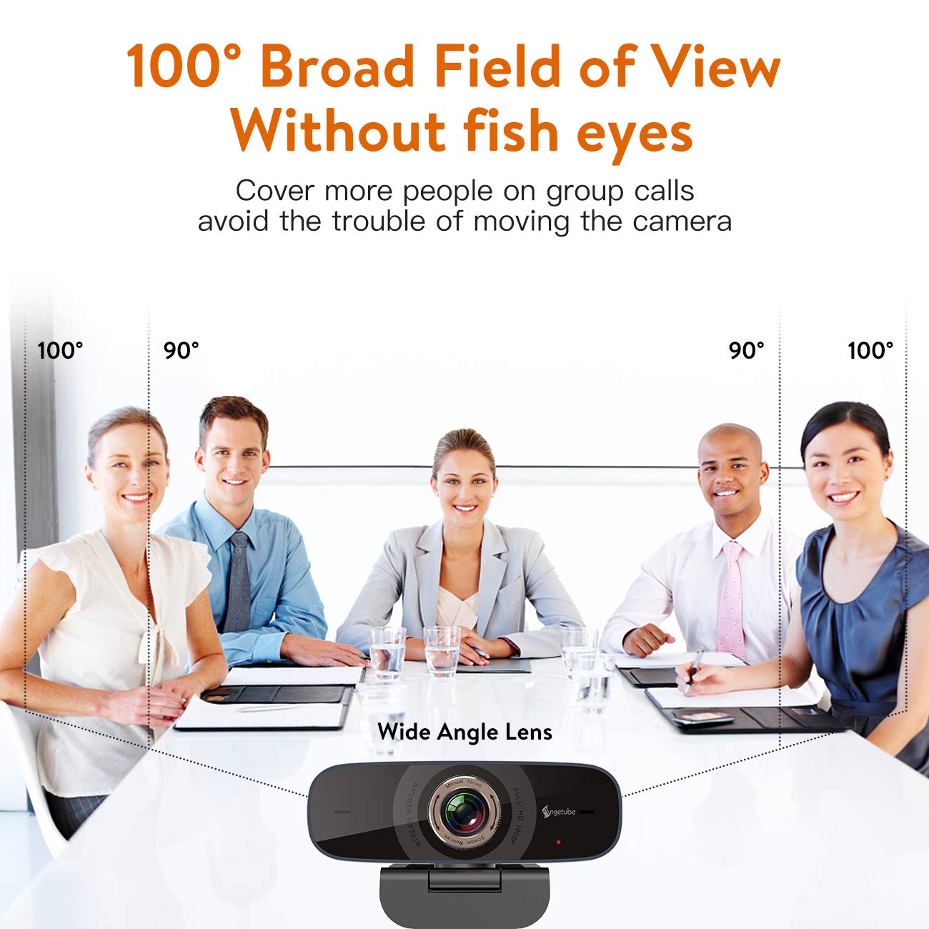 Angetube 1080P Webcam with Microphone, Streaming HD Web Camera 100° Wide-Angle View Web Cam Compatible with Windows Android iOS Linux for Skype Facebook Xbox one for Desktop Computer PC Mac