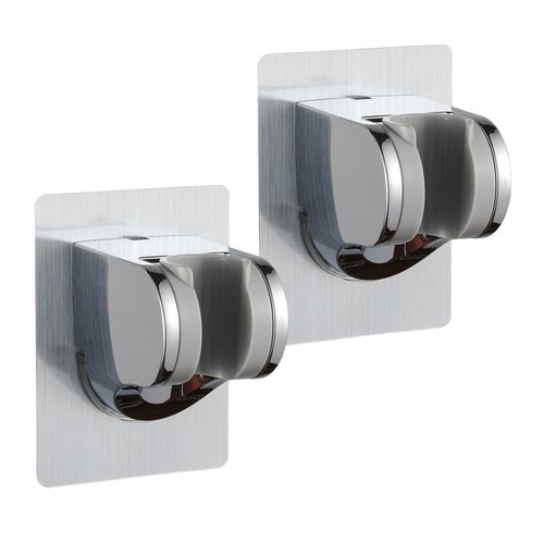 GwernKB Shower Head Holder Strong Adhesive No Drilling Wall Mount Adjustable Handheld Showerhead Bracket for RV Kids Bathroom Shower,Fix Firmly and Use Conveniently (Silver, 2)