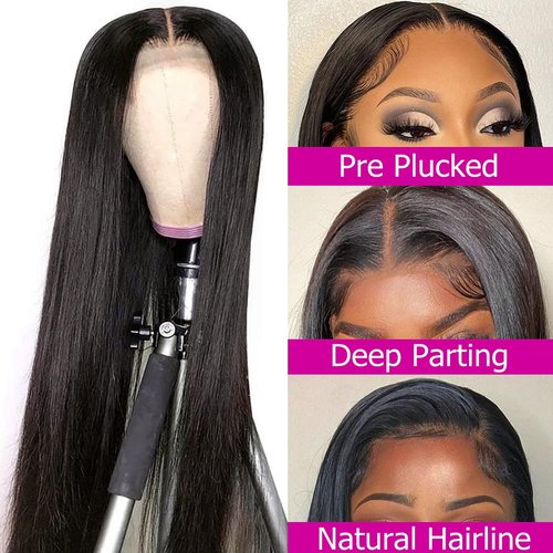 DACHIC 200% Density 4x4 Straight Wig, 100% Human Hair, [2-year life], 24 Inch HD Lace Closure Wigs Human Hair Pre Plucked for Women with Baby Hair, Free Part