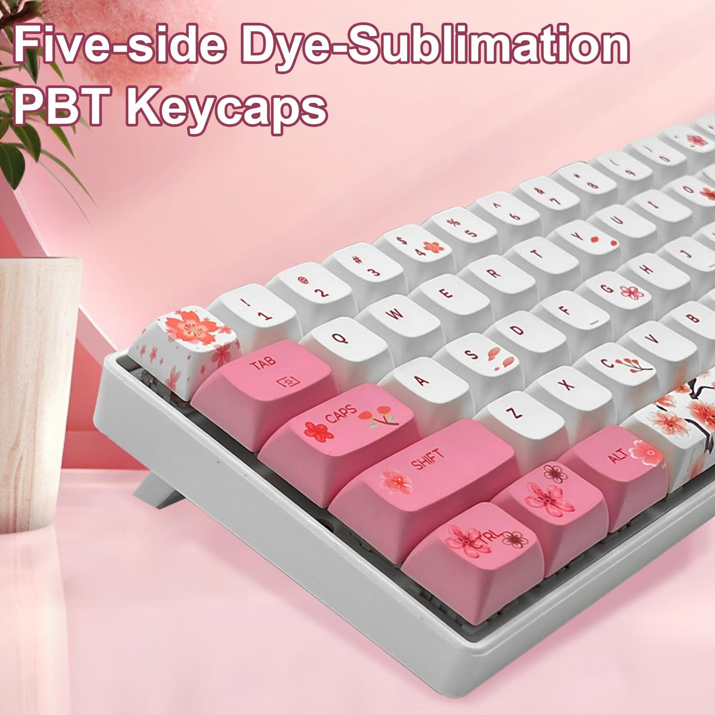 ZMX Cherry Blossom Pink and White Keyboard,60% Wired Hot Swappable RGB Backlit Mechanical Gaming Keyboard Mini 61 Keys XDA Profile Cute PBT Keycaps for Office PC/Mac Gamer (OUTEMU-Blue Switch)