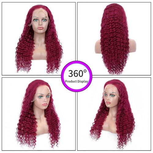 YFFSSJFC 99j Burgundy Lace Front Wigs Human Hair 13x4 Frontal Transparent Lace Deep Wave Wig Human Hair Red Frontal Wigs Human Hair (22 Inch)