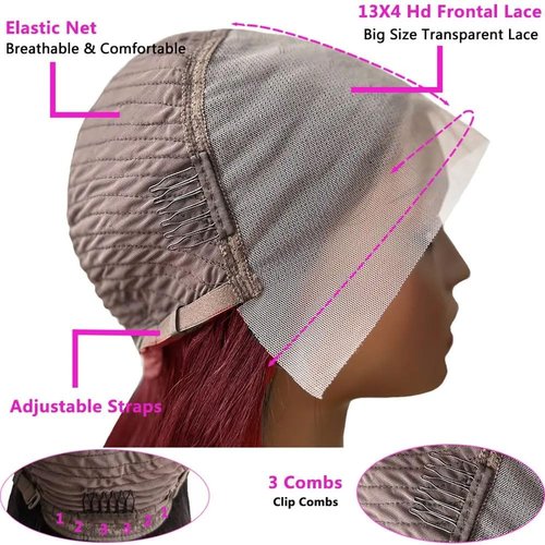 12 Inch 99j Burgundy Lace Front Wigs Human Hair Short Bob Wig Human Hair 13x4 Lace Front Wigs Human Hair Pre Plucked 200 Density Short Straight Bob Wig Natural Hairline Wine Red Wigs for Black Women