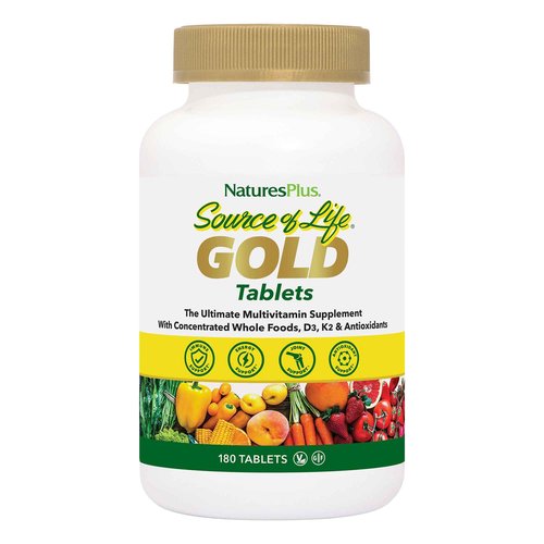 NaturesPlus Source of Life Gold Multivitamin - 180 Tablets - with Vitamins D3 & B12 - Blood, Bone & Immune Support - Vegetarian & Gluten Free - 60 Servings