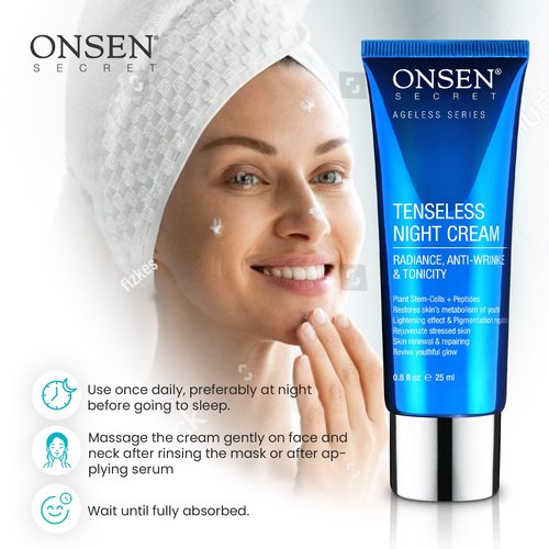 Onsen Secret Wrinkle Repair Tenseless Night Face Cream - Dermatologist Recommended Anti-Wrinkle, Radiance and Tonicity Cream - Anti Aging Ultra Boost Facial Creme for Dry Skin & Age Spots (0.8 Fl Oz)
