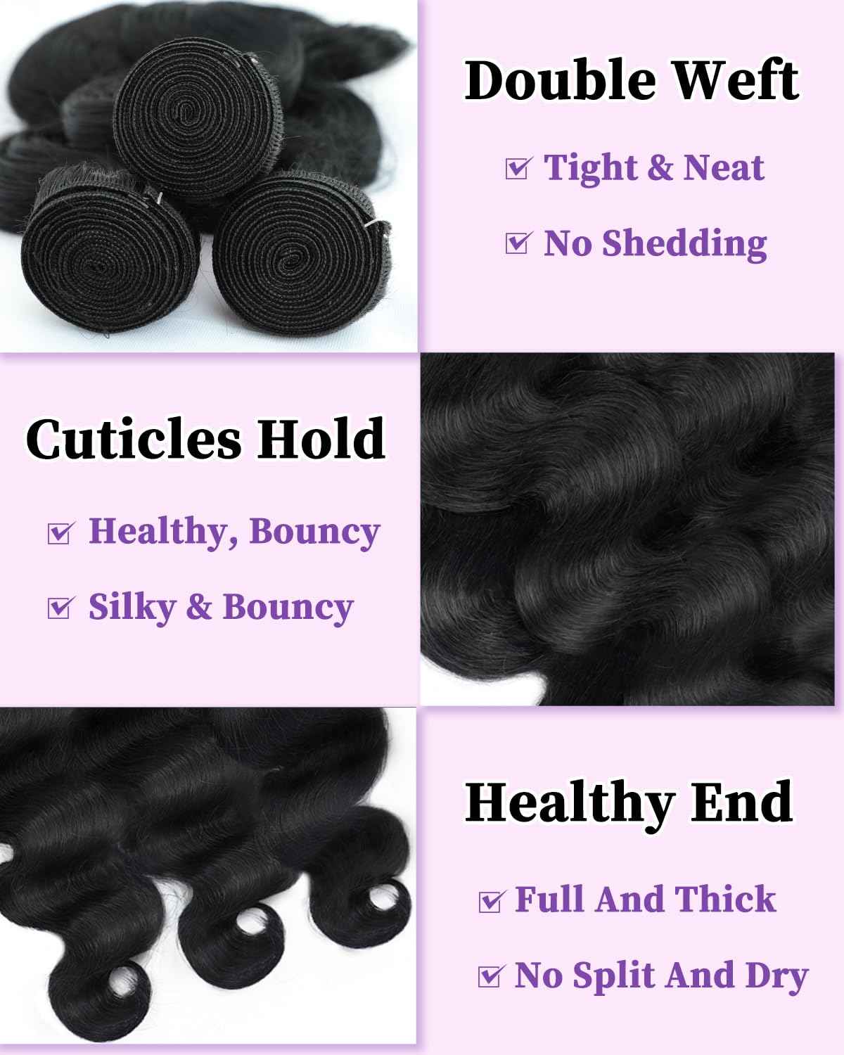 Human Hair Bundles 18 20 22 Inch 3 Bundles Human Hair Body Wave 12A Real 100% Raw Unprocessed Brazilian Virgin Sew in Quick Weave Natural Black Deals Thick Hair Extensions