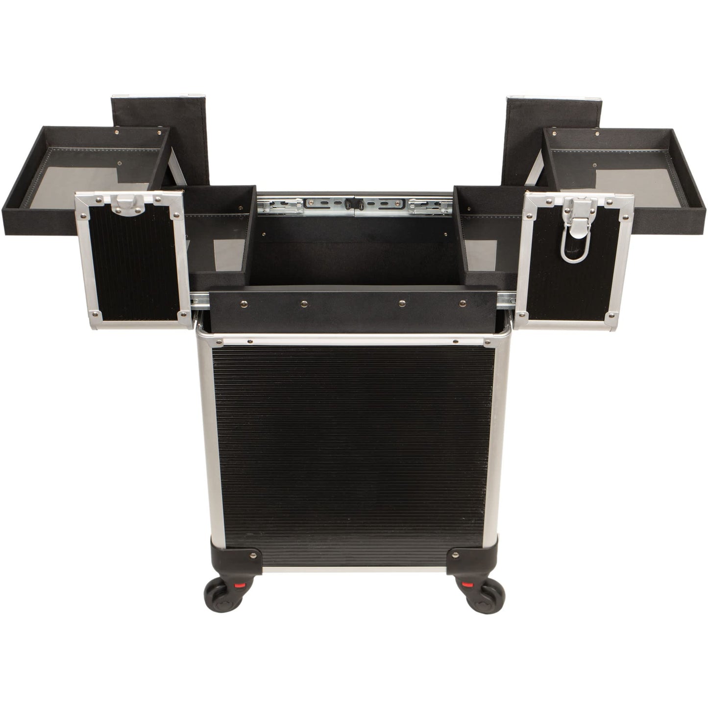 JC Beauty 7 in 1 Professional Interchangeable Rolling Makeup Nail Tech Train Case Travel Storage Clear Acrylic, Black Stripe