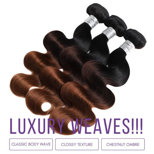 AUROO T1B/2/30 Chestnut Brown Ombre Human Hair Bundles Body Wave 24 Inch, 12A Thick Track 100% Virgin Human Hair Bundles Dark Roots Bundle 3 Tone Ombre Medium Auburn Colored Single Bundle Quick Weaves