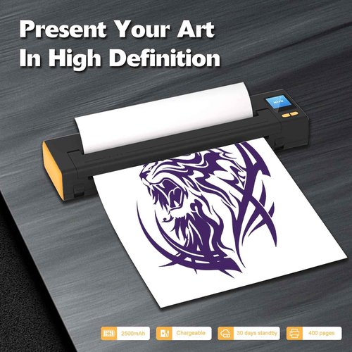 XR3 Tattoo Stencil Printer Tattoo Printer with LED Display & 10 Pcs Transfer Paper, Portable Thermal Tattoo Printer, Bluetooth Transfer Machine, Stencil Printer Compatible with Phones Pad, Orange