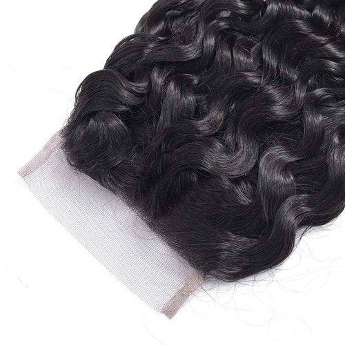 QTHAIR 16A Water Wave Transparent HD Lace Closure 4x4 Lace Closure Free Part Closure Water Wave Human Hair Closure 24" #1b 150% Density Unprocessed Wet and Wavy Virgin Human Hair Lace Frontal Closure