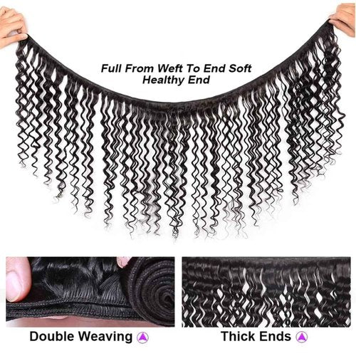 Deep Wave Bundles with Closure Human Hair (12 14 16+10 Closure) 4x4 Lace Closure with Baby Hair Natural Color 3 Bundles with Closure Free Part 100% Brazilian Virgin Remy Hair for Black Women