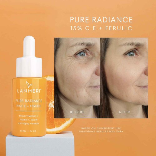 Lanmeri Vitamin C Face Serum 3pack- CE Ferulic Facial Serum with 15% Pure L-Ascorbic Acid, Ferulic Acid, Vitamin E, & Hyaluronic Acid - Anti Aging, Anti Wrinkle Skin Brightening Dark Spot Corrector