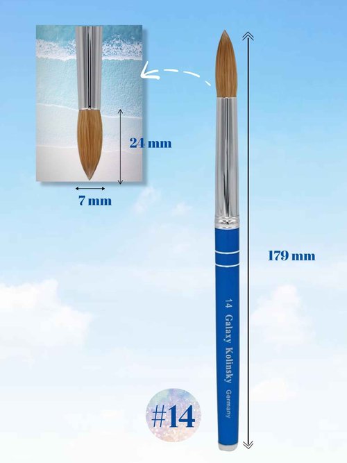 Galaxy kolinsky Acrylic Nail Brush Pure Kolinsky Hair Round Shape Blue Metal handle (Size 14)