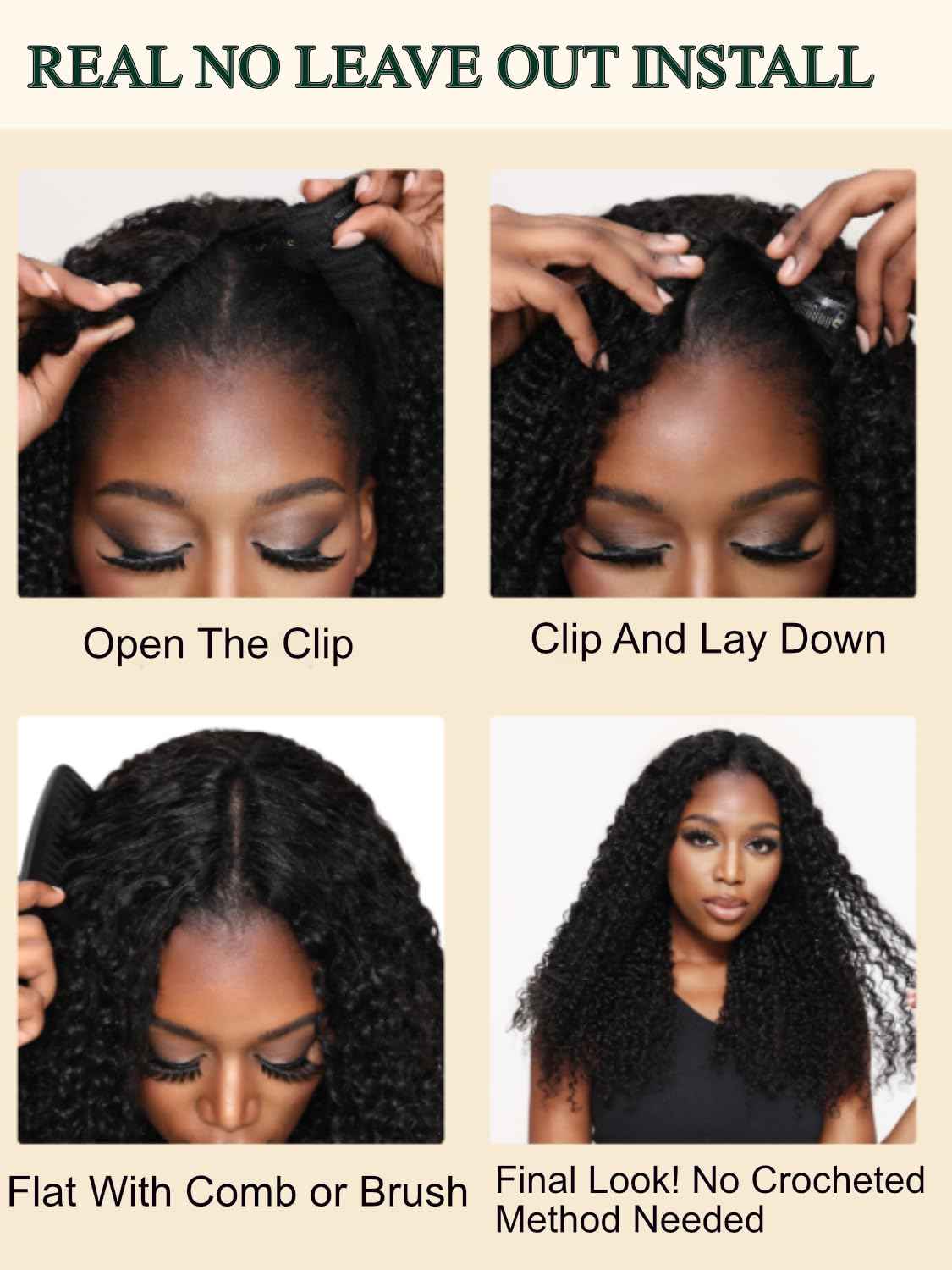 KLAIYI Ombre Brown V Part Wig Curly Human Hair Upgrade U Part Wig with Dark Roots Glueless Chestnut Brown Clip in Half Wig No Glue No Lace No Leave Out 30S Easy to Wear and Go Beginner Wig 150% 14Inch