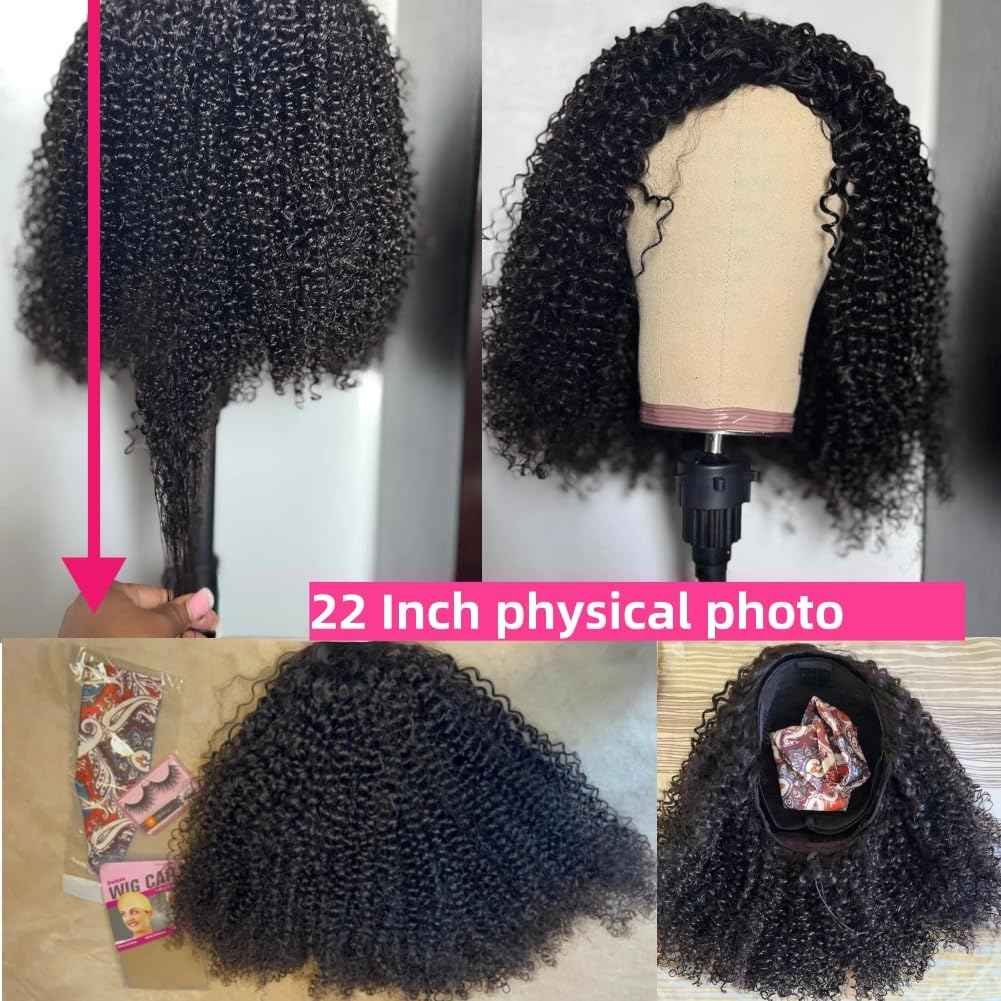 Jilnor Curly Half Wig Human Hair 200% Density Seamless Flip Over Wig Wear and Go Glueless Drawstring Wig Human Hair for Women 3 In 1 Deep Curly Headband Wig Beginner Friendly 22 Inch