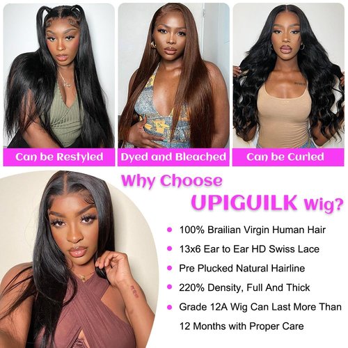 13x6 Lace Front Wigs Human Hair 220 Density Straight HD Lace Frontal Wigs Human Hair Pre Plucked with Baby Hair Glueless Wigs Brazilian Virgin Straight Wigs Human Hair for Women Natural Color 20 Inch