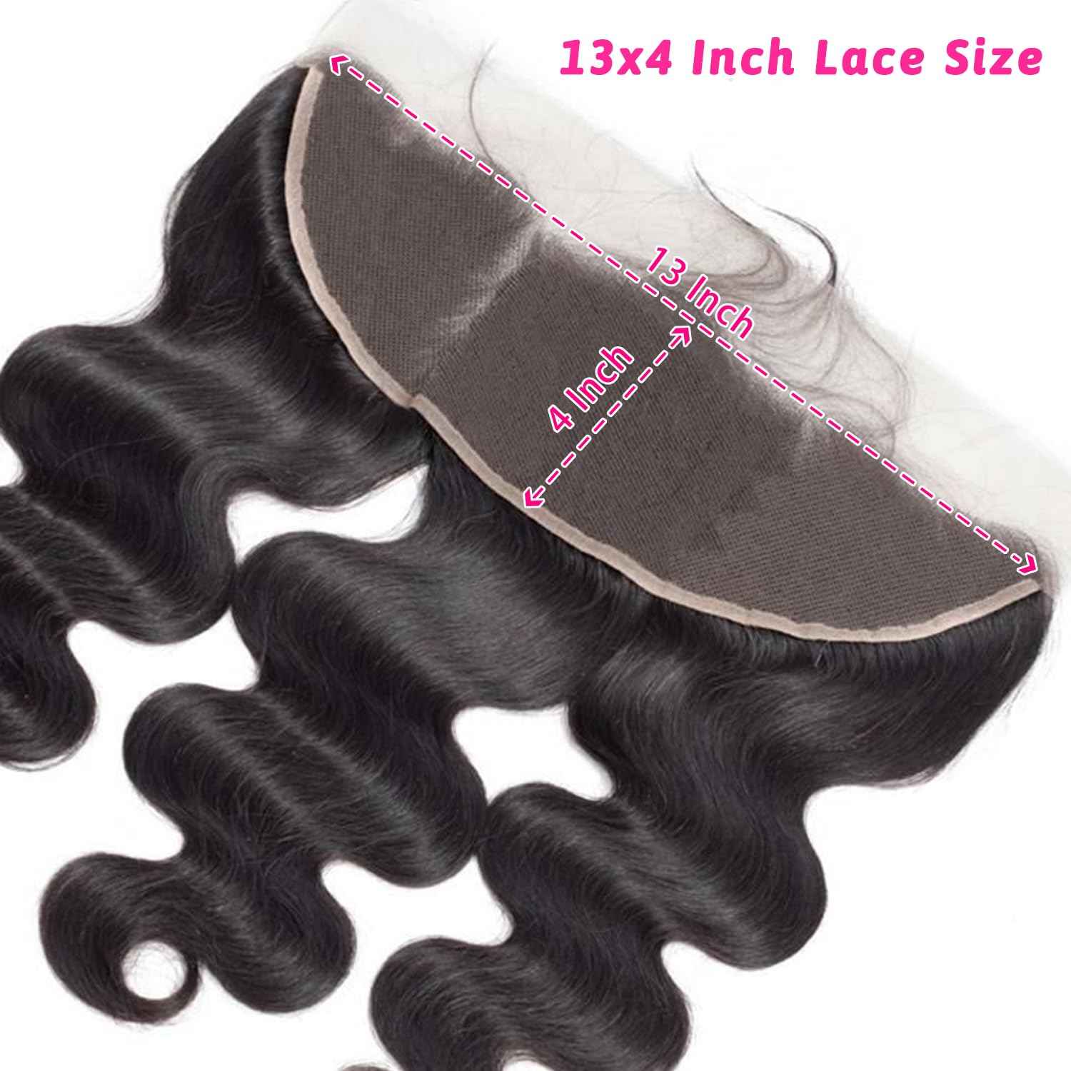 13x4 Body Wave HD Lace Frontal Human Hair 18 inch Brazilian Virgin Human Hair Pre Plucked Hairline 150% Density Ear To Ear Transparent Lace Frontal Closure Natural Black Color