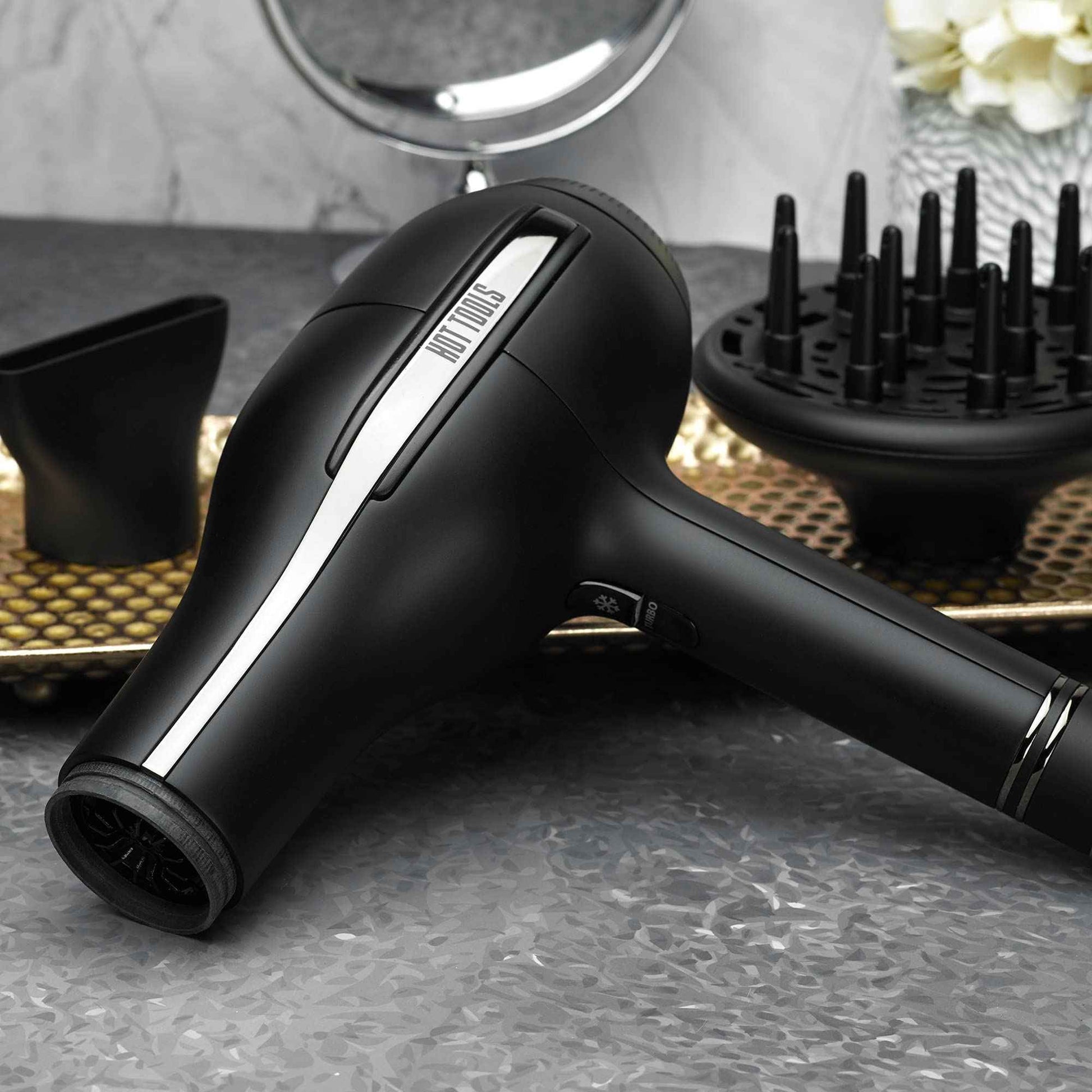 HOT TOOLS Pro Artist Black Gold Hair Dryer - Fast Drying with Even Heating for Less Damage and Dual Voltage, Travel Hair Dryer - 2000 Watts