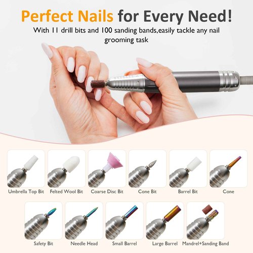 Sunvivi Electric Nail Drill , 40000RPM Powerful Electric Nail File Portable Nail Drill with 11 Drill Bits Rechargeable Efile for for Acrylic Nails Gel Polishing