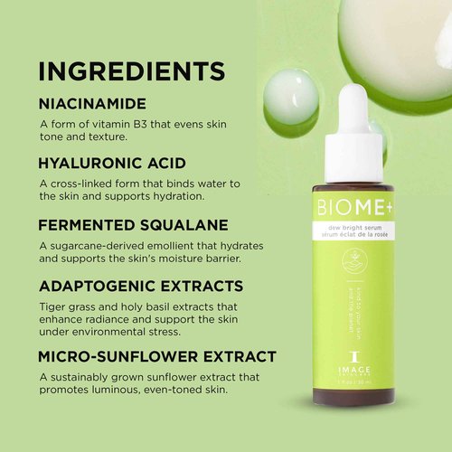 IMAGE Skincare, BIOME+ Dew Bright Serum, Microbiome Friendly Facial Serum, Boosts Luminosity and Enhances Elasticity, 1 fl oz
