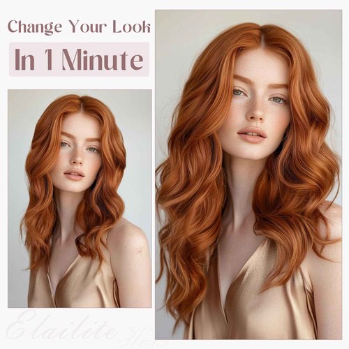 Elailite Clip in Hair Extensions Real Human Hair, Remy Hairpieces for Women, 7PCS Lace Weft Full Head, 20 Inch 120g Light Auburn