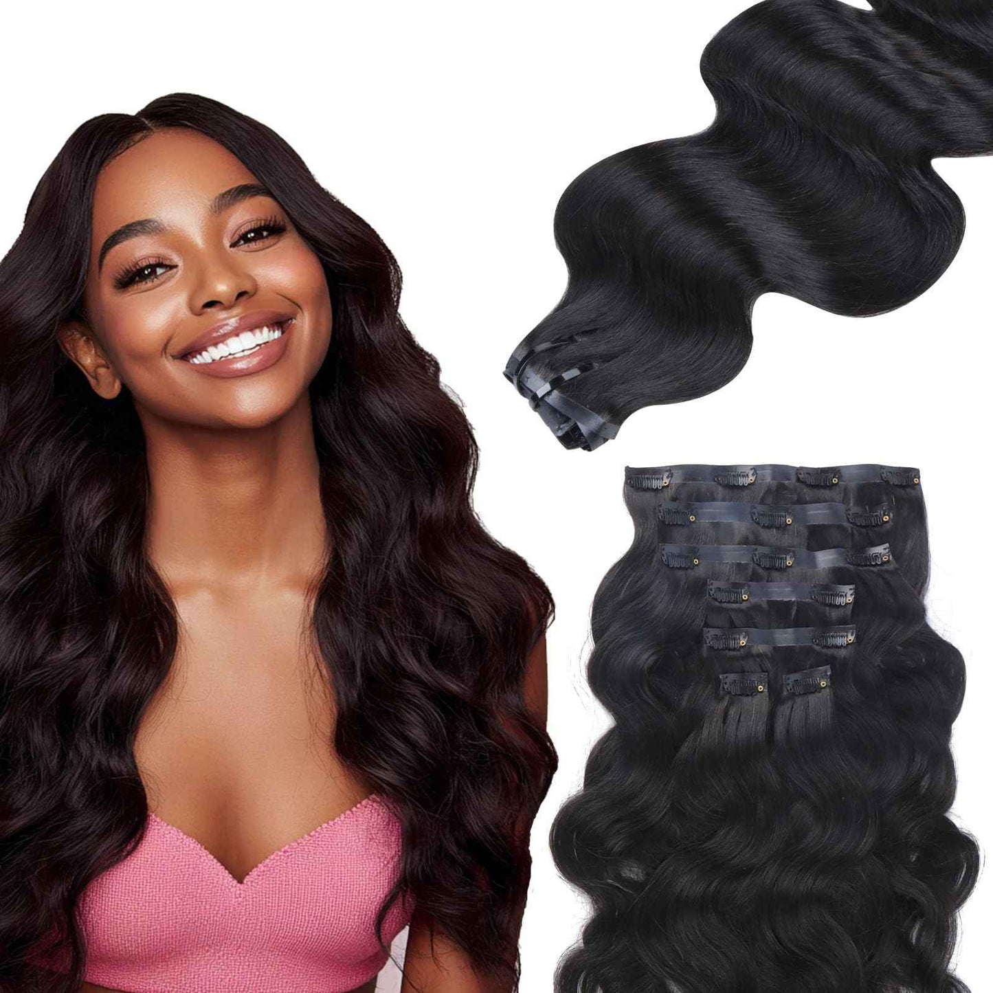 IDN BEAUTY Seamless Clip In Hair Extensions Human Hair, Body Wave 16 Inch 110g 7pcs Natural Black Real Virgin Human Hair Seamless Clip Ins For Black Women PU Weft Invisible Edge