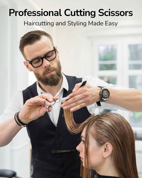 ULG Hair Cutting Shears & Thinning Scissors Kit, Japanese 440C Stainless Steel, Professional Barber Scissors Set for Home and Salon, 6.7-Inch 2.2oz Lightweight, Ergonomic Offset Handles