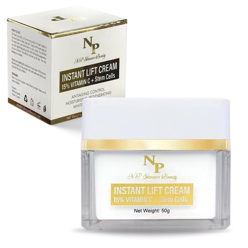 NP Skincare Instant Lift Cream with Vitamin C, Argireline, and Plant-Based Stem Cells for Moisturizing and Rejuvenated Skin - Visibly Reduces Wrinkles, Puffiness, and Dark Circles, 50 grams