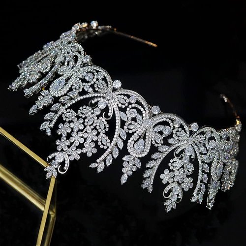 Jorsnovs Luxury Cubic Zirconia Saudi Arabia Big Tiaras CZ Zircon Tall Crowns Royal Hair Jewelry Accessories Wedding Birthday Party Headband Gift for Women