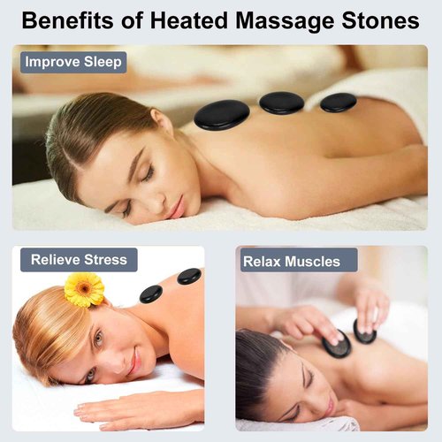 OnVisit Hot Stone Massage Set with Warmer Kit,10 PCS Rocks Stones with Bamboo Heater Box,Massage Warmer Kit with Temperature Control and Timming Setting,Massage Stone Heater for Spa & Home Use