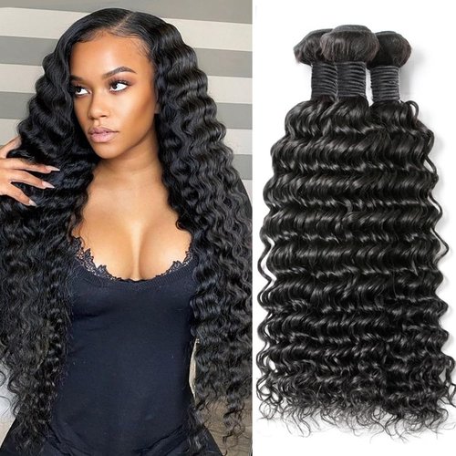 Deep Wave Brazilian Virgin Human Hair Weave 3 Bundles Deep Curly 12A Grade Unprocessed Human Hair Extensions Natural Black 100g/pc 14 16 18 Inch