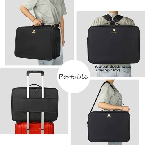 Relavel Extra Large Makeup Case and Makeup Brush Holder Bag, Professional Makeup Organizer, Large Capacity with Adjustable Dividers and Shoulder Strap (Black)