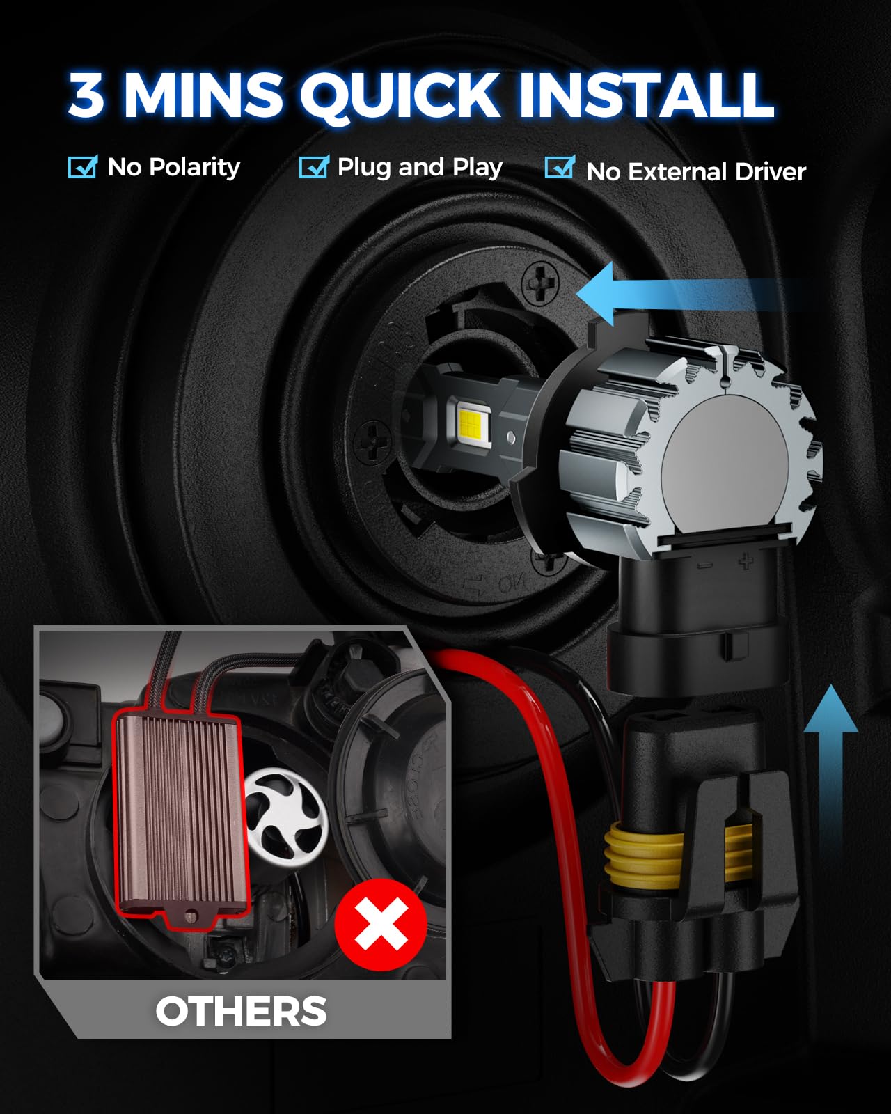 Marsauto M1S 9006 Bulbs 2025, 800% 30000LM Super Bright 9006/HB4 Fog Light, Real 1:1 Design, 6000K Cool White M1S HB4 Bulbs, 3 Min Quick Plug and Play, IP68, Pack of 2