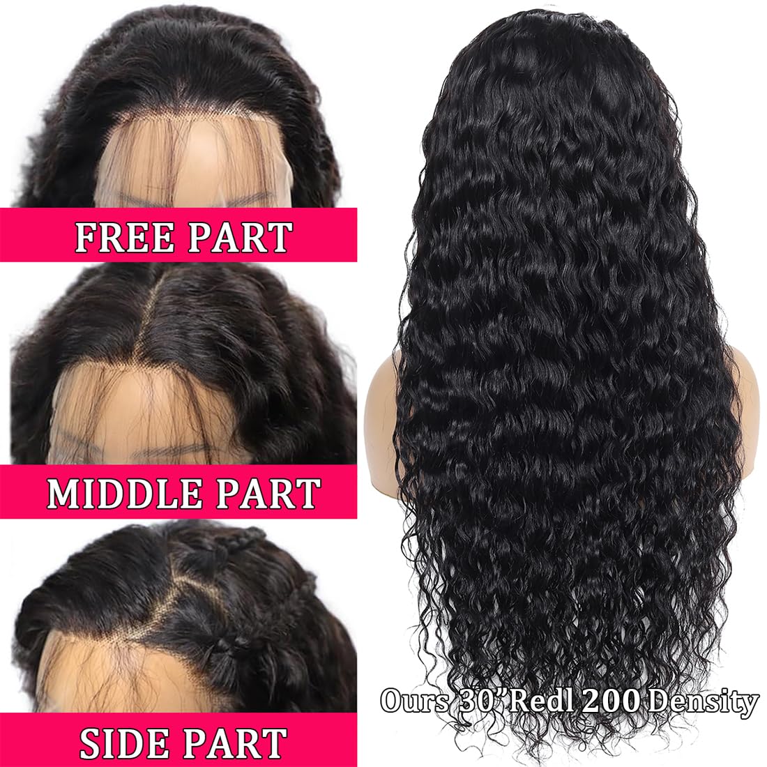 Lovelyworld Deep Wave Lace Front Wigs - Human Hair, 30 inch, 200 Density, HD Deep Curly Lace Front Wig