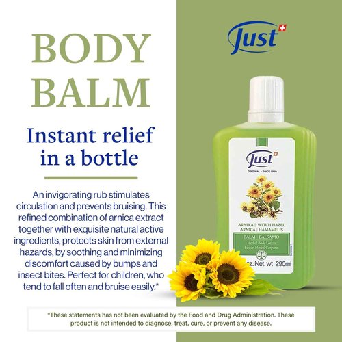 Arnica Body Lotion Balm, 290ml. Alternative Pre-Work Out Balm, Soothes Joint Pain & Muscle Cramps. Refreshing Balm For Bruises & Itches. Arnica Body Balm by Swiss Just.