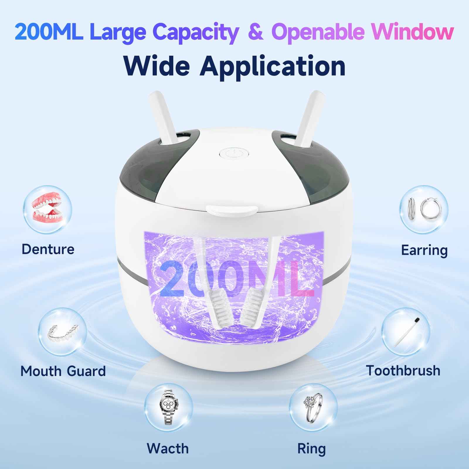 2025 Ultrasonic Retainer Cleaner Machine for Dentures - 45kHz Retainer Cleaner Machine for Mouth Guards, Braces, Toothbrush Heads, Jewelry with 200ML Capacity, 24W & 4 Modes for All Dental Appliances