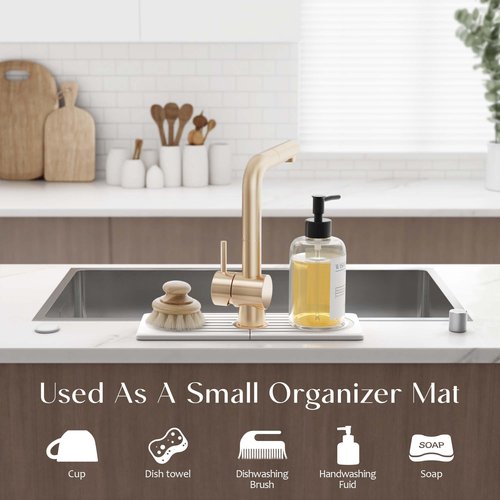 eormoe Diatomite Kitchen Faucet Mat - 14Inch Water Absorbing Stone Tray for Sink, Stone Fast-Drying Faucet Mat for Kitchen Counter Sink Accessories (Light Grey, 14'' x 3.9'')