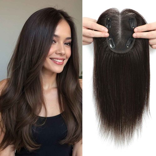 FU SHEN Hair Toppers for Women Real Human Hair 12inch Professional Grade 10X12CM Swiss Base Hairpiece for Thinning Hair Breathable Human Hair Topper Clip in Toppers(2#)