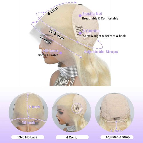 NIHAOWIG 26 Inch 613 Lace Front Wig Human Hair 200 Density Blonde Wig Human Hair Body Wave 13x6 HD Lace Front Wigs Human Hair Pre Plucked 613 Lace Frontal Wig for Women