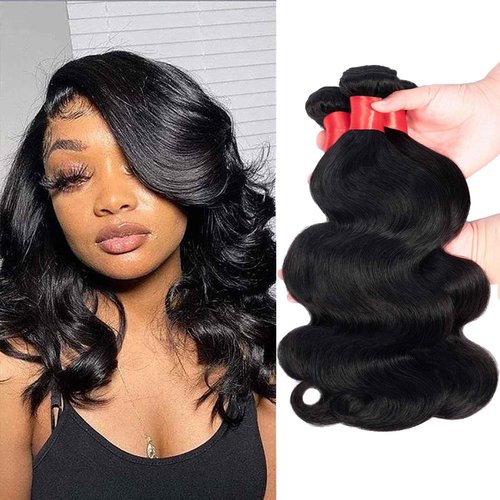 Douyin Brazilian Body Wave 3 Bundles Human Hair 12A 100% Unprocessed Virgin Human Hair Weave Bundles Deals Natural Black Color (1B Black，12 14 16)