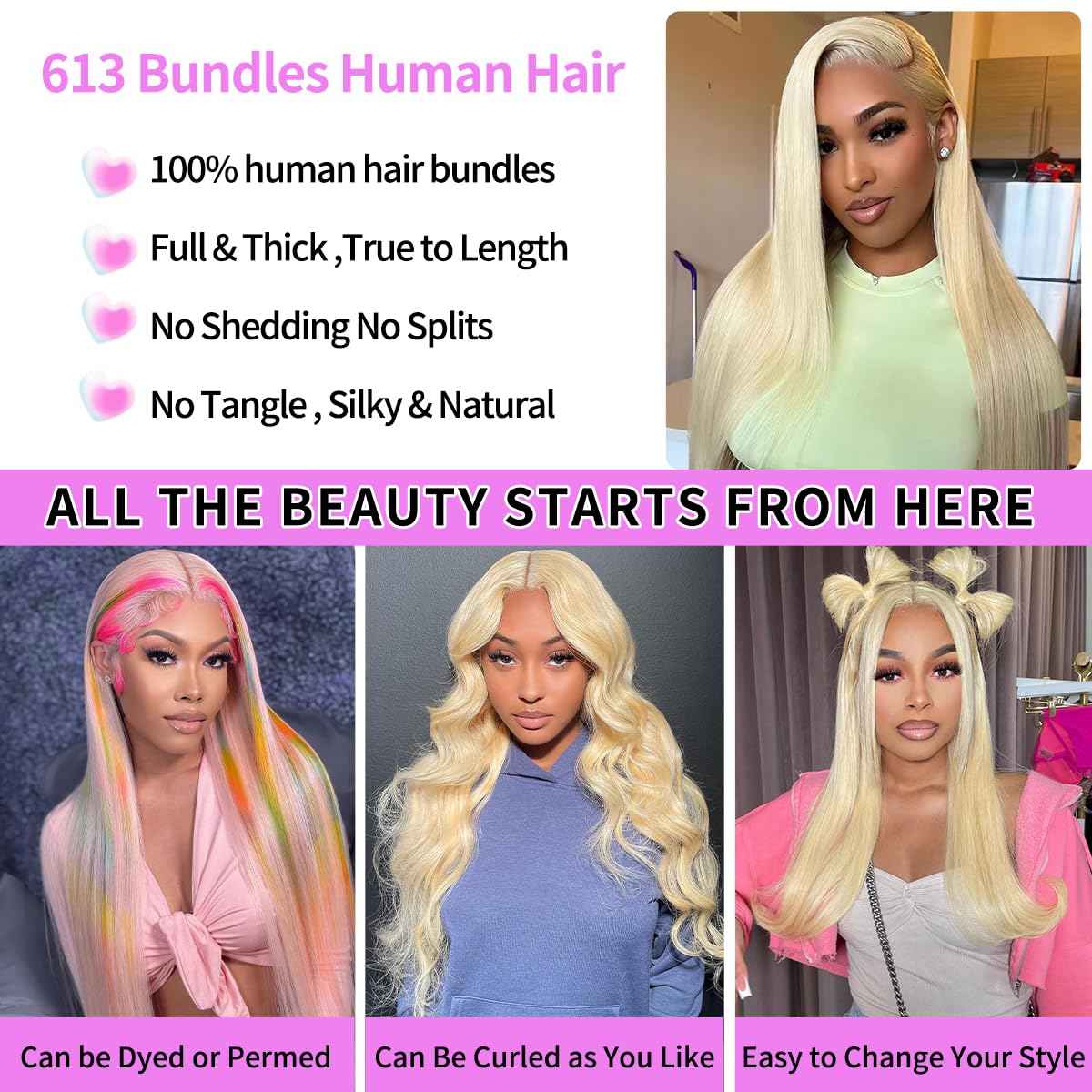 32 Inch 613 Bundles Human Hair Straight Blonde Human Hair Bundles 100% Unprocessed 12A Brazilian Virgin Hair Bundle 1 Blonde Bundle Human Hair for Women