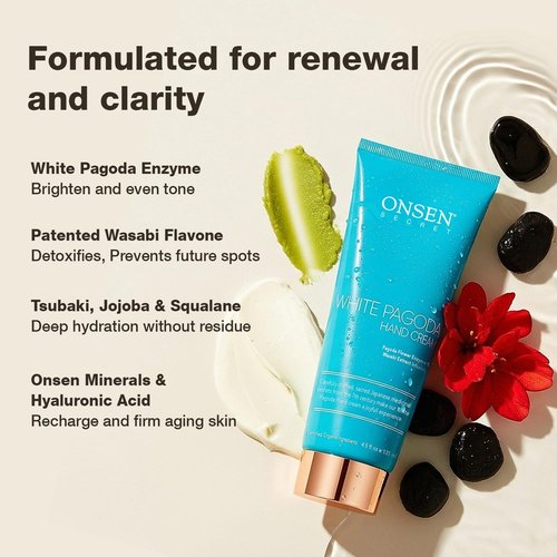 Onsen Japanese Anti Aging Hand Cream - Firming Hand Lotion Features Pagoda Flower Enzyme, Wasabi Extract Infusion, Hyaluronic Acid, and Shea Butter, for Clarified and Moisture Rich Skin - 2 Packs