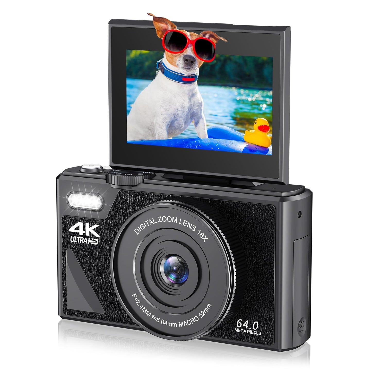 64MP Digital Camera with 4K Vlogging & 18X Zoom, Compact Flip Screen for Boys & Girls