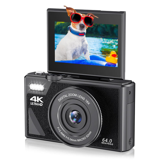 64MP Digital Camera with 4K Vlogging & 18X Zoom, Compact Flip Screen for Boys & Girls