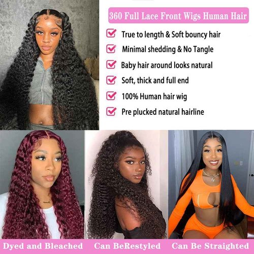 PXTPXT 360 Lace Front Wigs Human Hair Pre Plucked Deep Wave Lace Front Wigs Human Hair Wigs for Black Women with Baby Hair Natural Hairline Deep Culy 360 Full Lace Wigs 22 Inch
