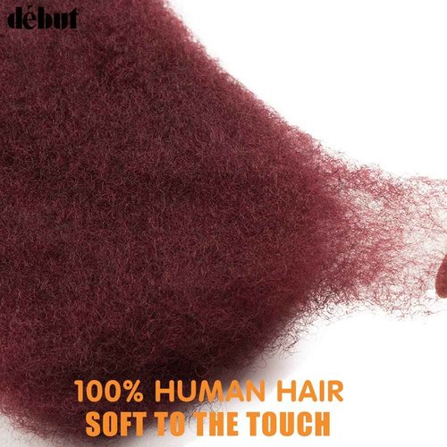 DÉBUT Afro Kinky Bulk 100% Human Hair Burgundy 3 Packs 150g Tight Afro Kinky Curly Bulk Bundles Hair for Making/Repair Locs, Kinky Twists, Dreadlocks Braiding Hair Extensions (99J, 10 Inches)