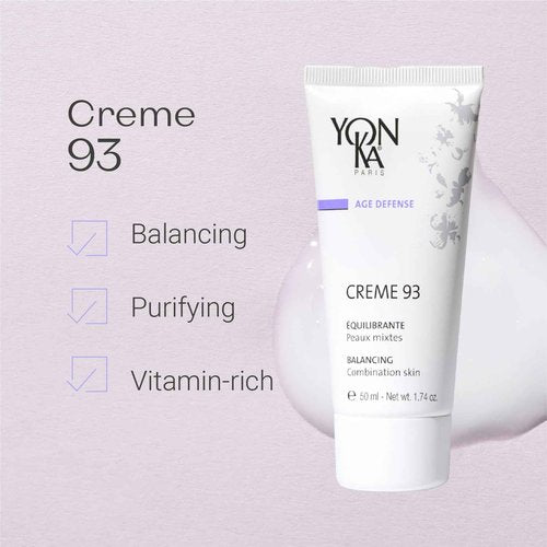 Yon-Ka Creme 93 Mattifying Moisturizer | Balancing Facial Cream for Combination Skin | Balance Oily Complexion with Vitamins A, C and E | Paraben-Free | 1.74 oz